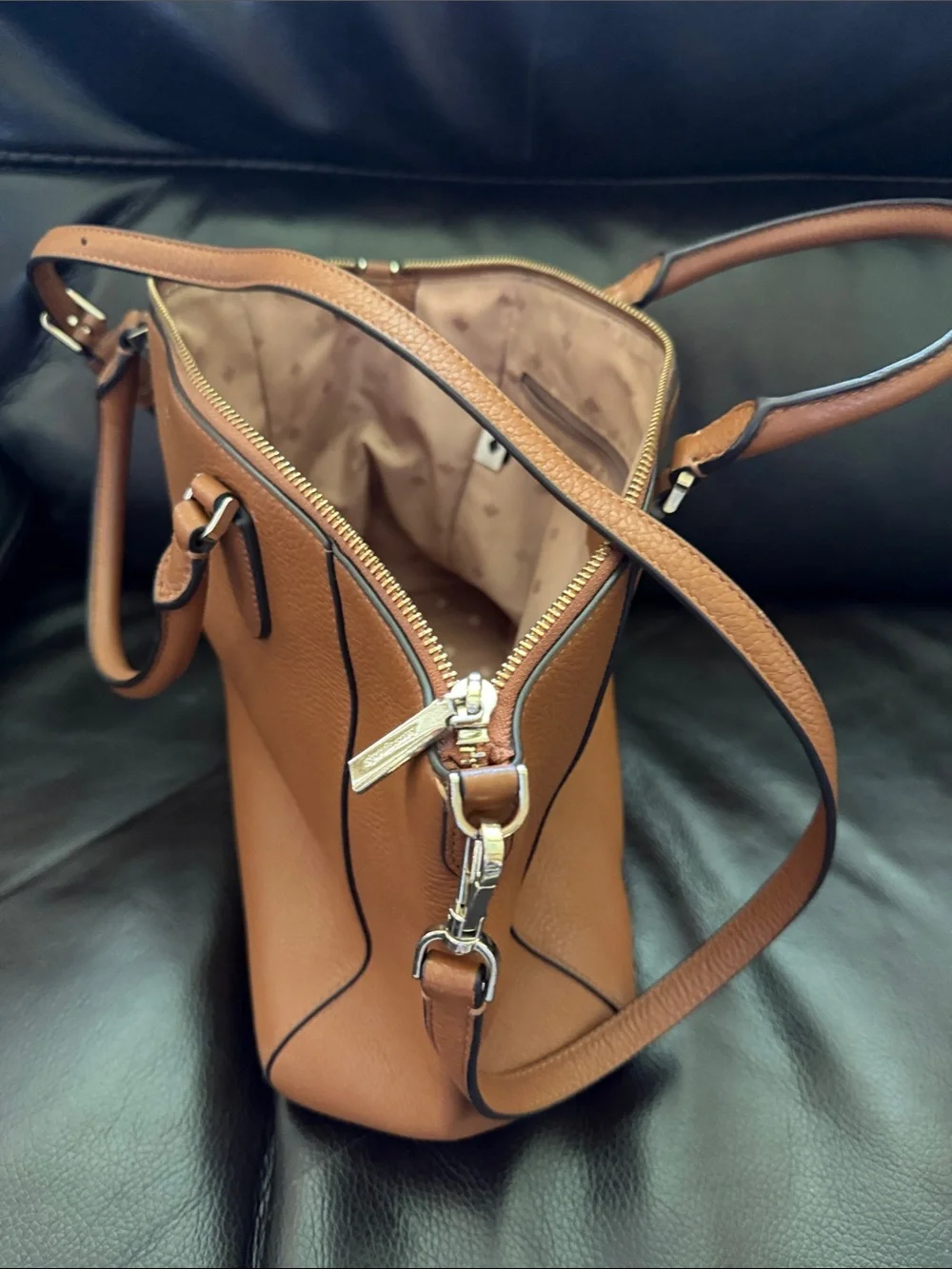 kate spade Tan Pebbled Leather Satchel with Removable Strap